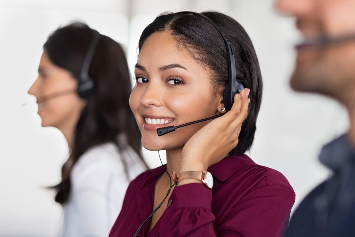 a female customer service representative taking in call 