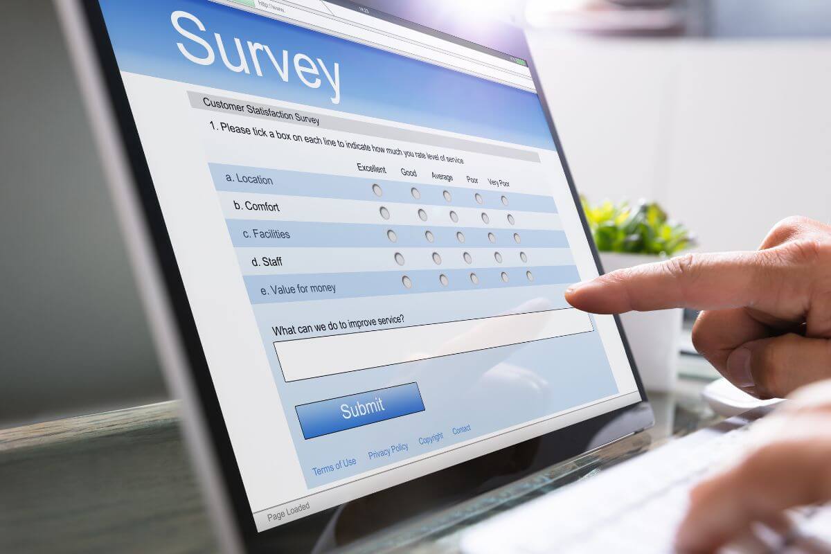 a computer screen showing a survey form 